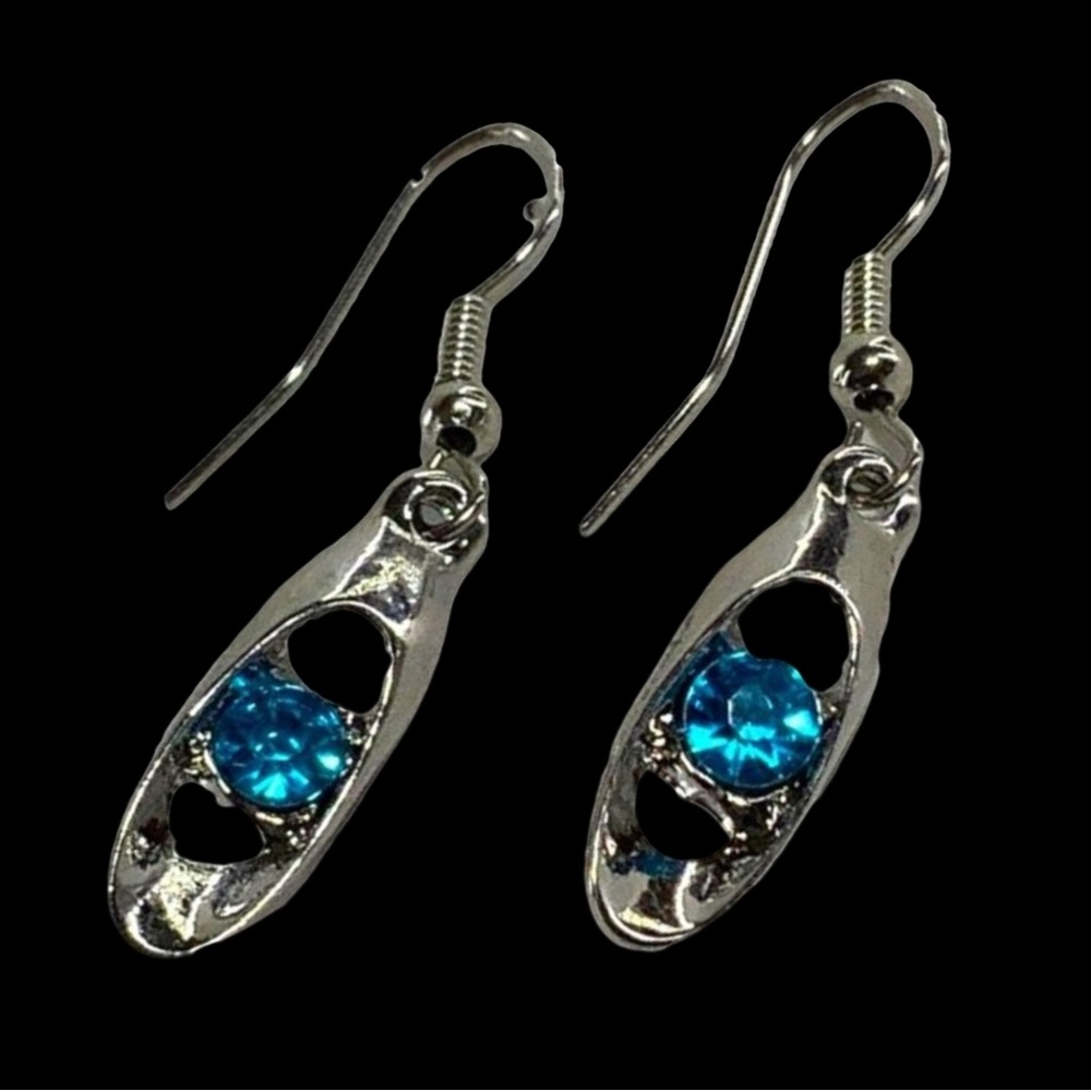 Silver Drop Earrings With Blue Crystal Accents